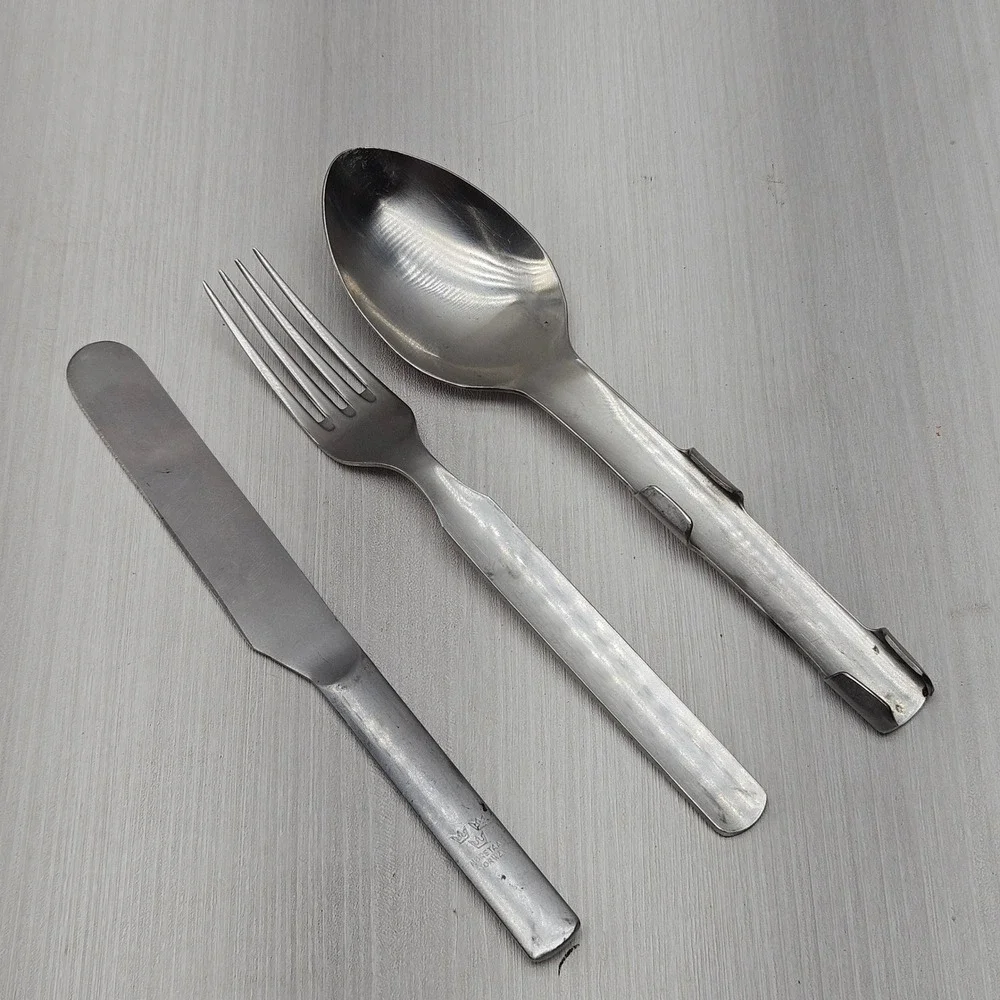 Swedish Army Vintage 3pc Travel Camping Cutlery Set Stainless Steel